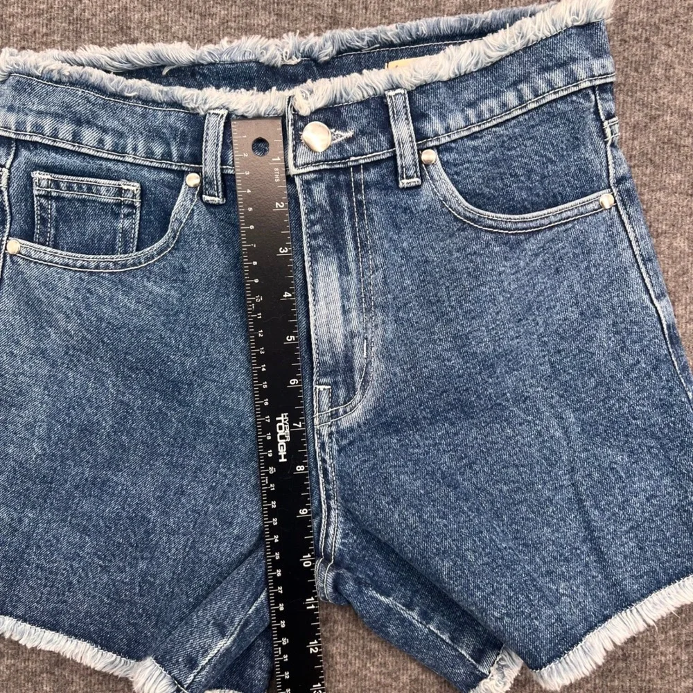 Smith and mills Denim Women Frayed Raw Edge Denim Shorts Blue Wash Cut-Off 28
